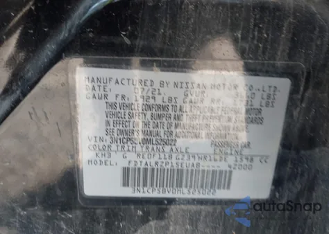 2021 Nissan Kicks S Xtronic Cvt z USA, uszkodzony, nr VIN 3N1CP5BV0ML525022